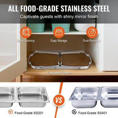 Singweller 2/4/6 Packs 8QT Rectangle Chafing Dish w/ Full Size Pans Buffet Catering Warmer Server Folding Stand Fuel Holder Tray