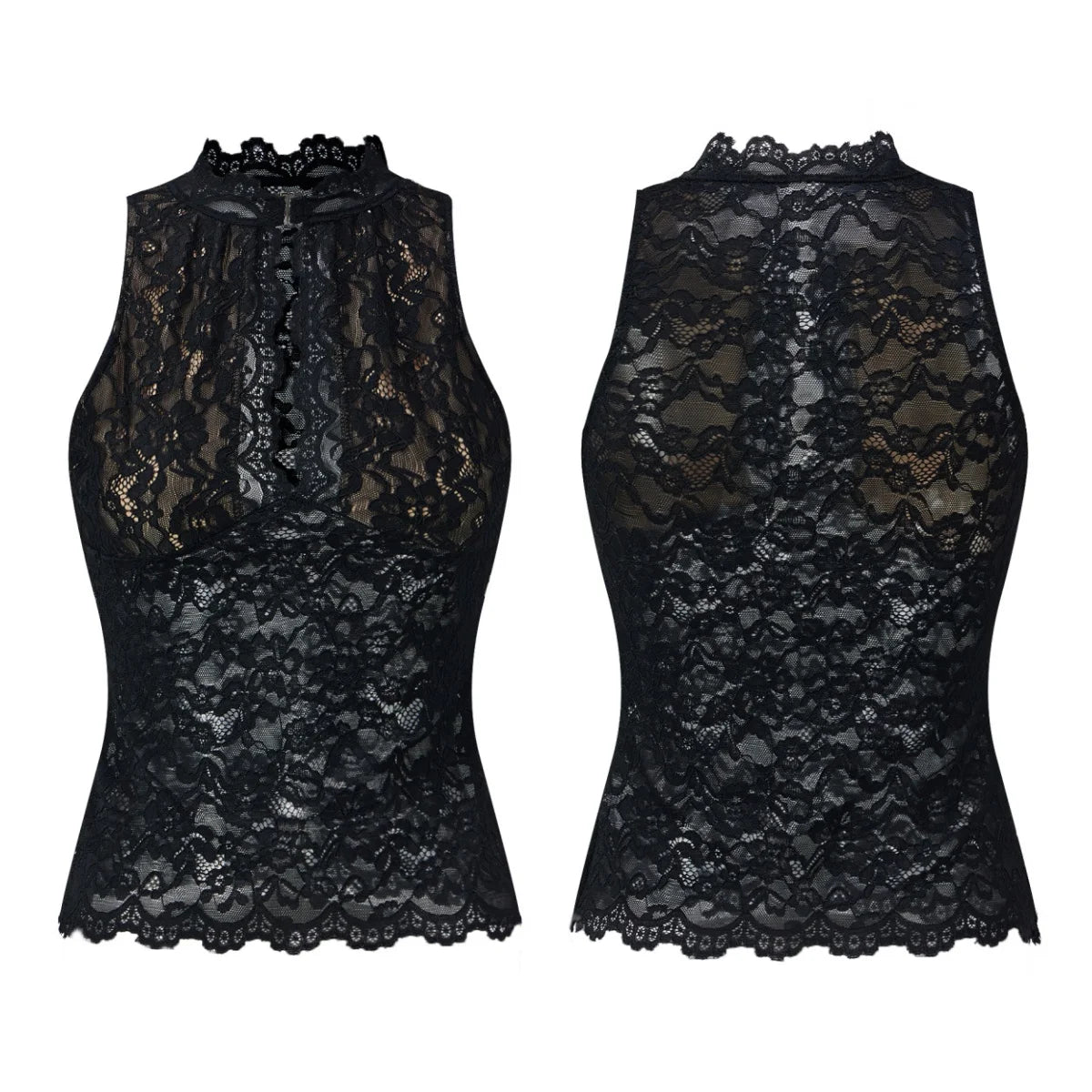 Women Kawaii Harajuku Retro Tank Tops Cut Out Mockneck Sleeveless Slim Fit Vest Trendy Summer Lace Corset Streetwear