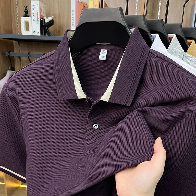 100% pure cotton men's polo shirts summer high-end comfort breathable short sleeve golf business stylish everyday essential top