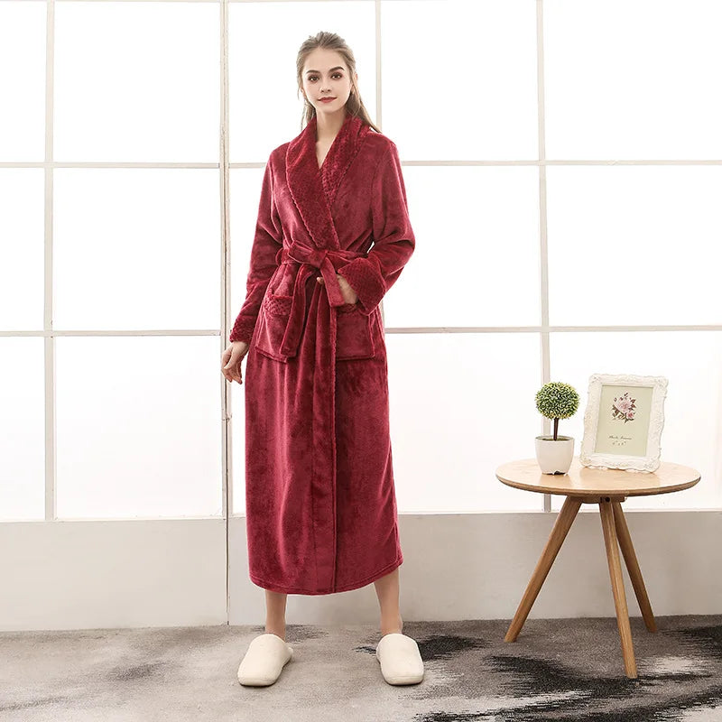 Men's Soft Plush Warm Winter Bath & Sleep Loungewear Stylish Cozy Couple's Matching Long Length Mink Fleece Patchwork Robe