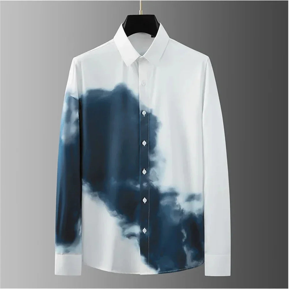 2025 Luxury letter-printed shirt for men, long-sleeved, fitted casual shirt, high-quality, fashionable, oversized men's clothing