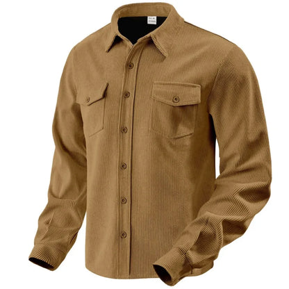 Men's Corduroy Button Down Shirt Casual Long Sleeve Work Shacket with Chest Pockets Fall Winter Fleece Lined Top