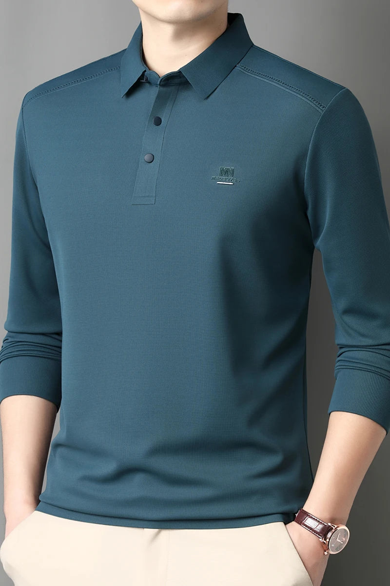 2025 New High End Long Sleeved T-shirt for Men Autumn Edition Flip Collar Thin Polo Shirt Business and Leisure Bottom Shirt