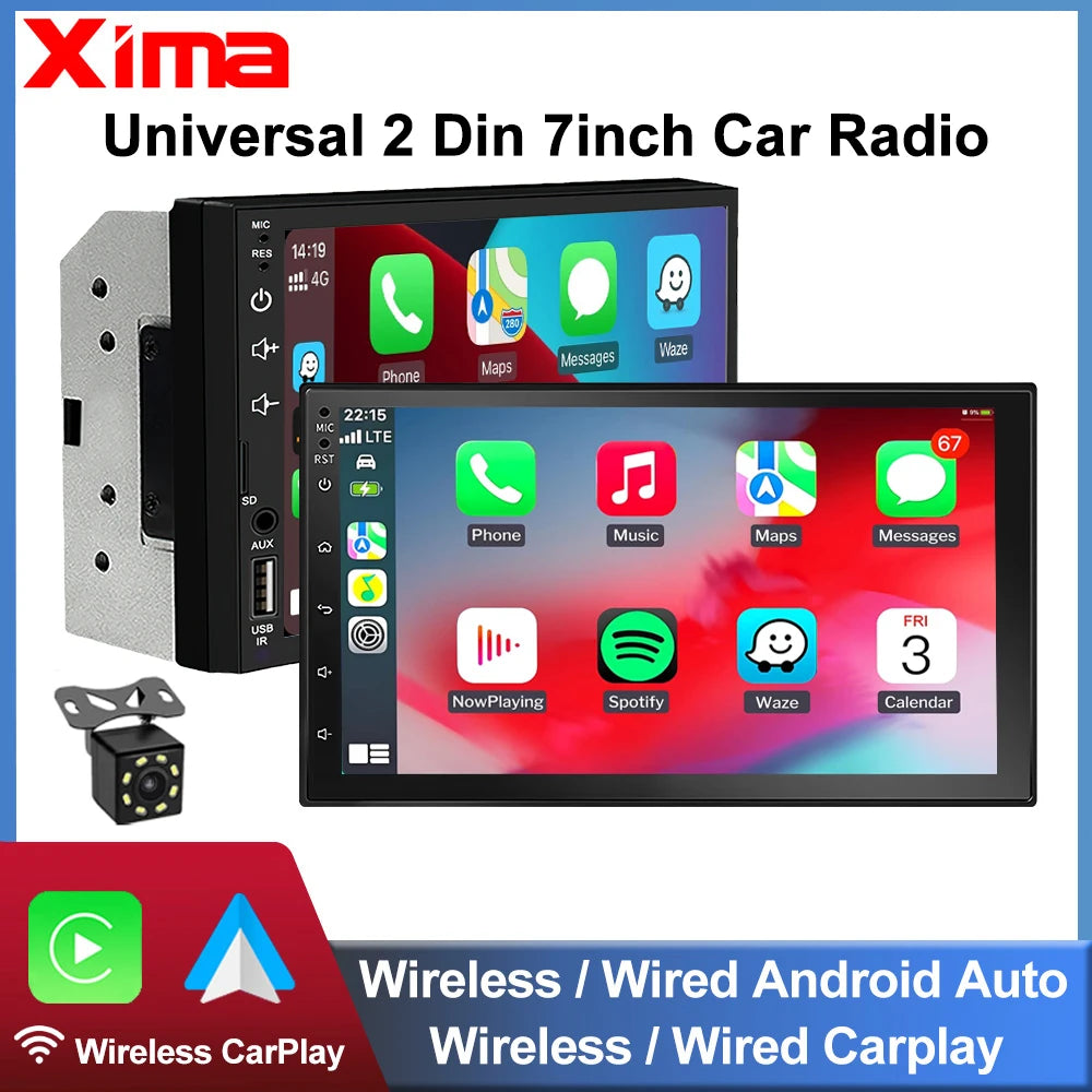 XIMA 7 Inch 2 Din Wireless Carplay Android Auto Car Radio Multimedia Video MP5 Player With BT FM Stereo Autoradio Audio USB TF