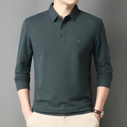 2025 New High End Long Sleeved T-shirt for Men Autumn Edition Flip Collar Thin Polo Shirt Business and Leisure Bottom Shirt