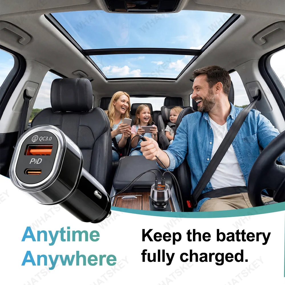 1- 4Pack For IOS&Android System Car Phone Charger GPS Locator Tracker 30W USB Type C QC 3.0 Phone Fast Charging Power Adapter