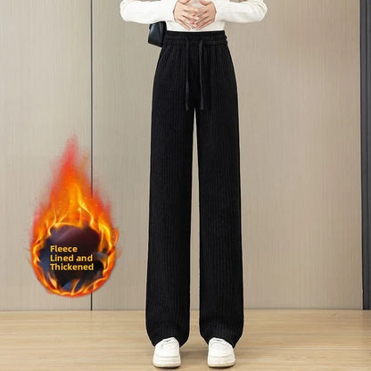 High Waist Thickened Fleece Women's Loose Pants Straight Leg Casual Trousers Korean Style Commute Fashion plus Size Ladies
