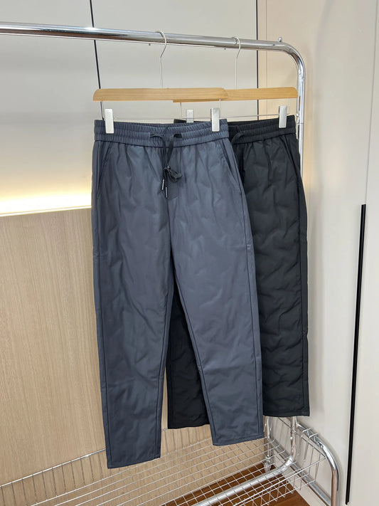 Men's Winter Casual Lightweight 90 Duck down Pants Elastic Waist Straight Leg Long Trousers Fashionable Urban Style Pure Color