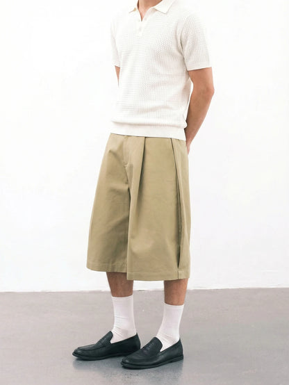 2026 SS New, Men's Solid Woven 7/8 Suit Pants,  Button Pleated, Loose Straight Cropped Trousers, Daily Commuter Streetwear