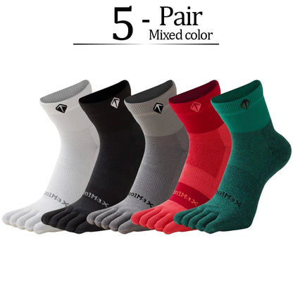 5 Pairs/lot High Elasticity Men's Socks Soft Breathable Cotton Women Fitness Sweat Wicking Split Toe Socks Outdoor Running Socks