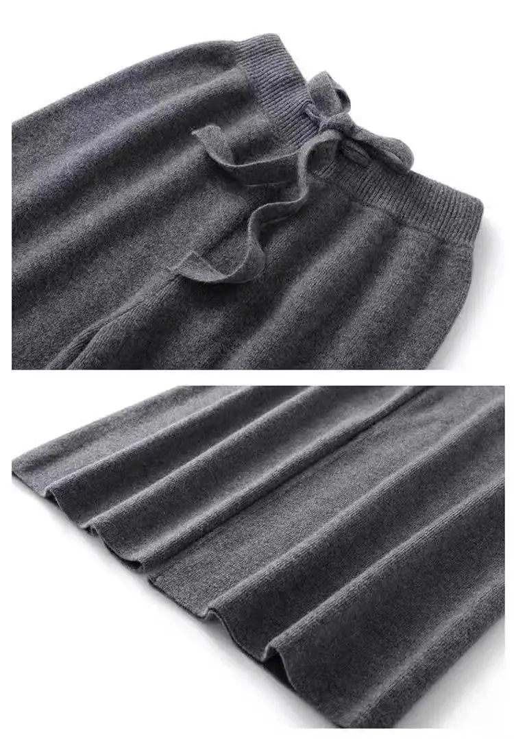 High Waist Wool Knitted Wide Leg Pants Women's Outerwear Autumn Winter Thickened Floor-Length Straight Cut Casual Trousers