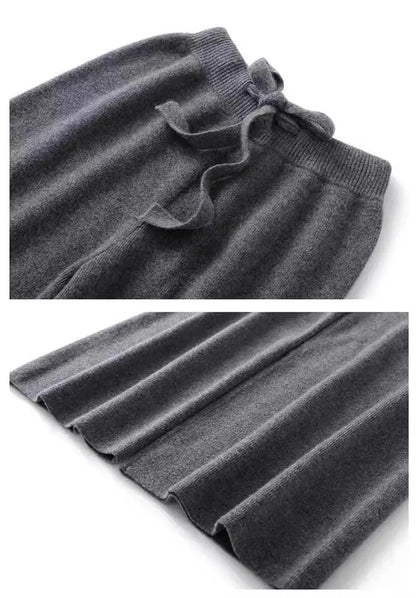 High Waist Wool Knitted Wide Leg Pants Women's Outerwear Autumn Winter Thickened Floor-Length Straight Cut Casual Trousers