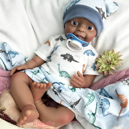 18Inch Dark Skin Full Body Silicone Reborn Baby Realistic Newborn Boy Weighted Lifelike Doll Anatomically Correct for Kids Toy