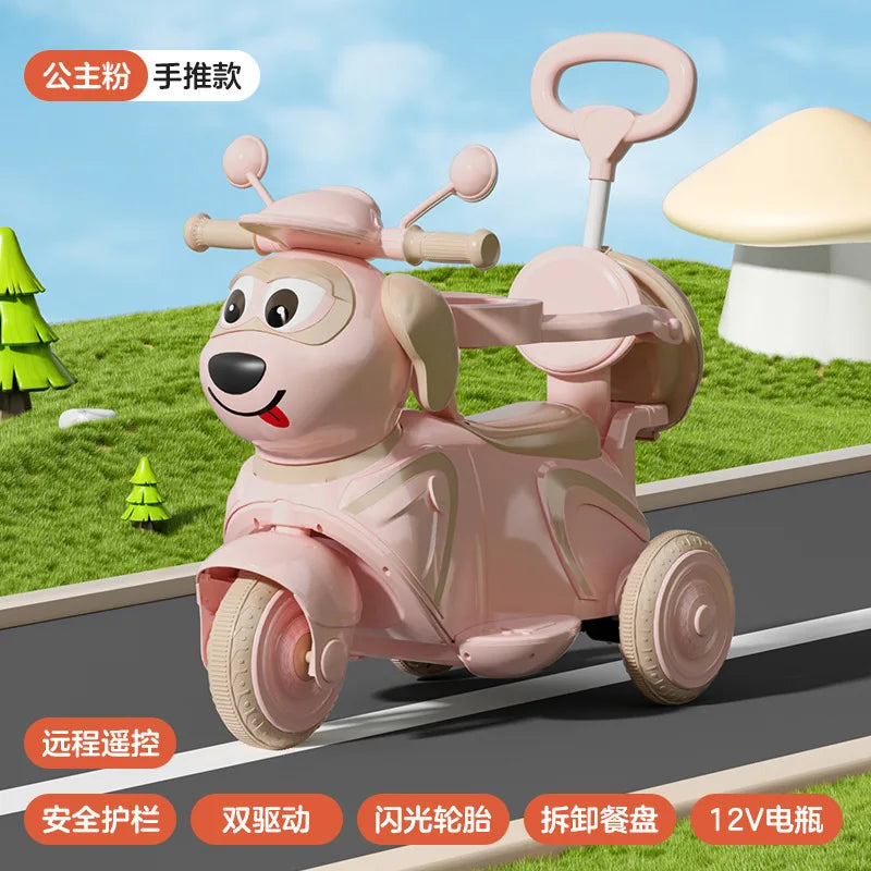 Kids Electric Ride on Motorcycle 3-Wheel Battery Powered Toy Car for 3-6 Years Old Boys Girls Remote Control Push Car Children O