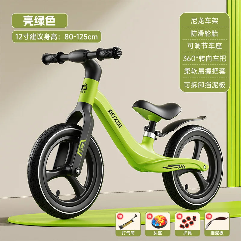 Kids Balance Bike No Pedal For 1 To 8 Yrs Old With Air Tires Nylon Fiberglass Frame Non Slip Silicone Grips Comfy Seat