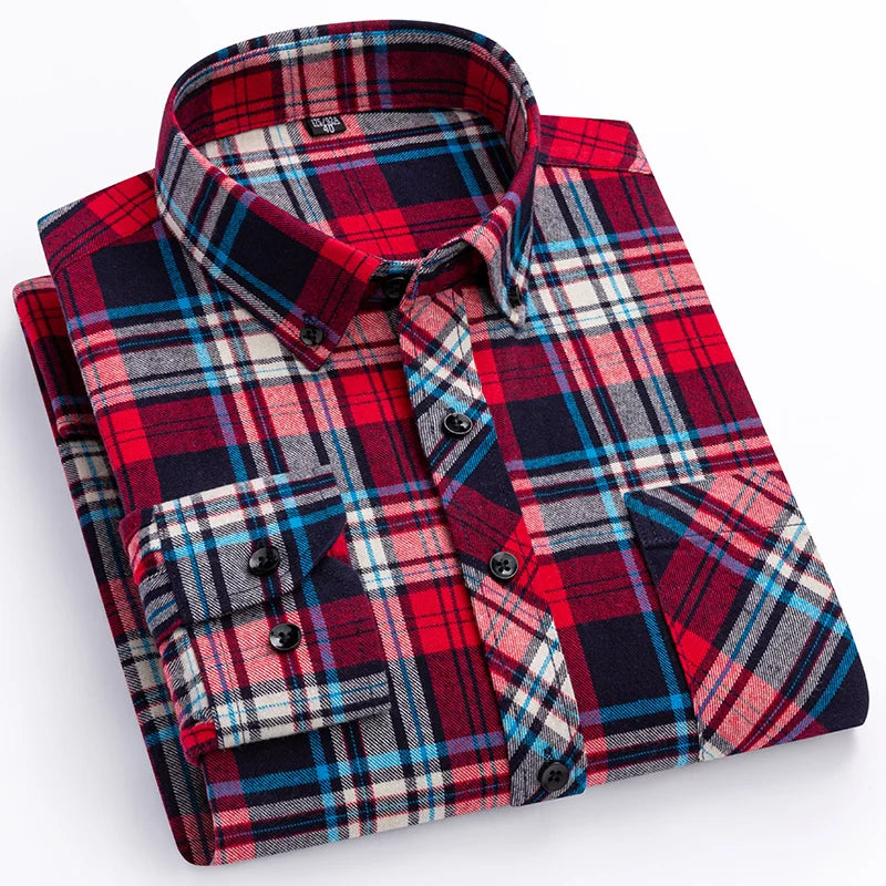 Plus Size 8XL 100% Cotton Sanding Long-Sleeve Shirts for Men Slim Fit Casual Plain Shirt Soft Palid Tops Designer Elegant Clothe