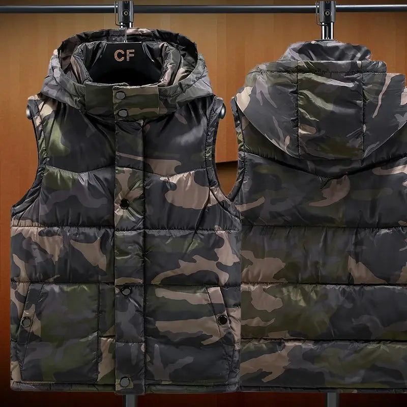 Korean Design Men's Winter Camouflage Down Vest Thickened Couple Coat for Outdoor Activities Teens Students