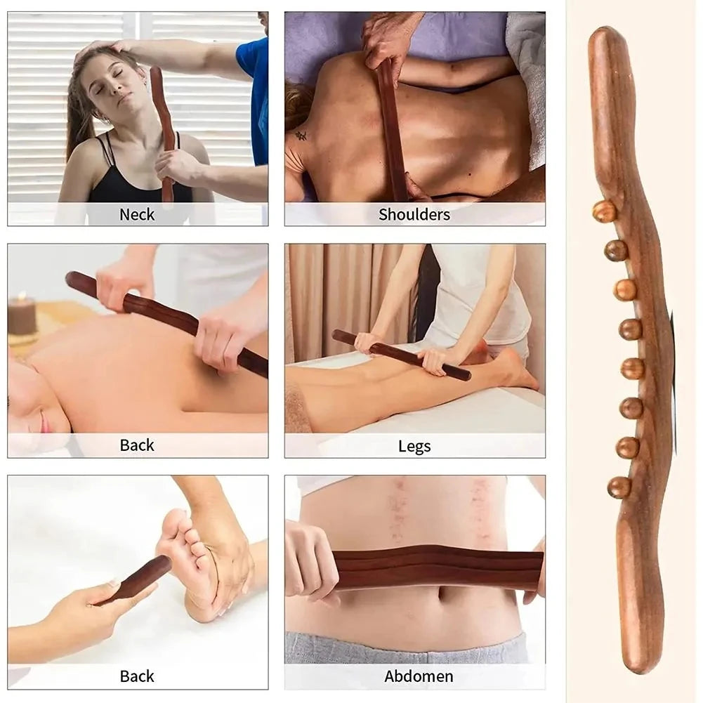 Wooden GuaSha Stick Beech Wood Therapy Back Shoulder Neck Waist Massage Tool Fat Burner Meridian Cellulite Scraper Body Slimming