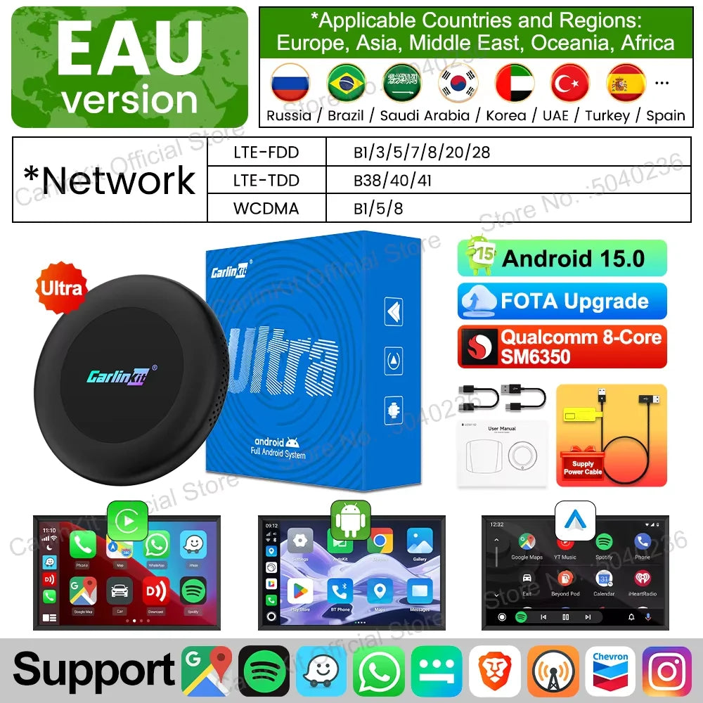 CarlinKit CarPlay Ai Box Android 15 Ultra2 SM6350 8GB+128GB Smart Android TV Box Wireless CarPlay Android Auto GPS For OEM Cars