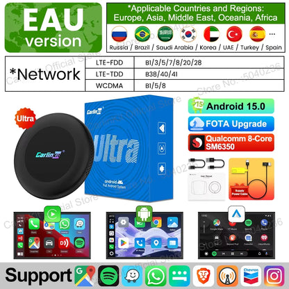 CarlinKit CarPlay Ai Box Android 15 Ultra2 SM6350 8GB+128GB Smart Android TV Box Wireless CarPlay Android Auto GPS For OEM Cars