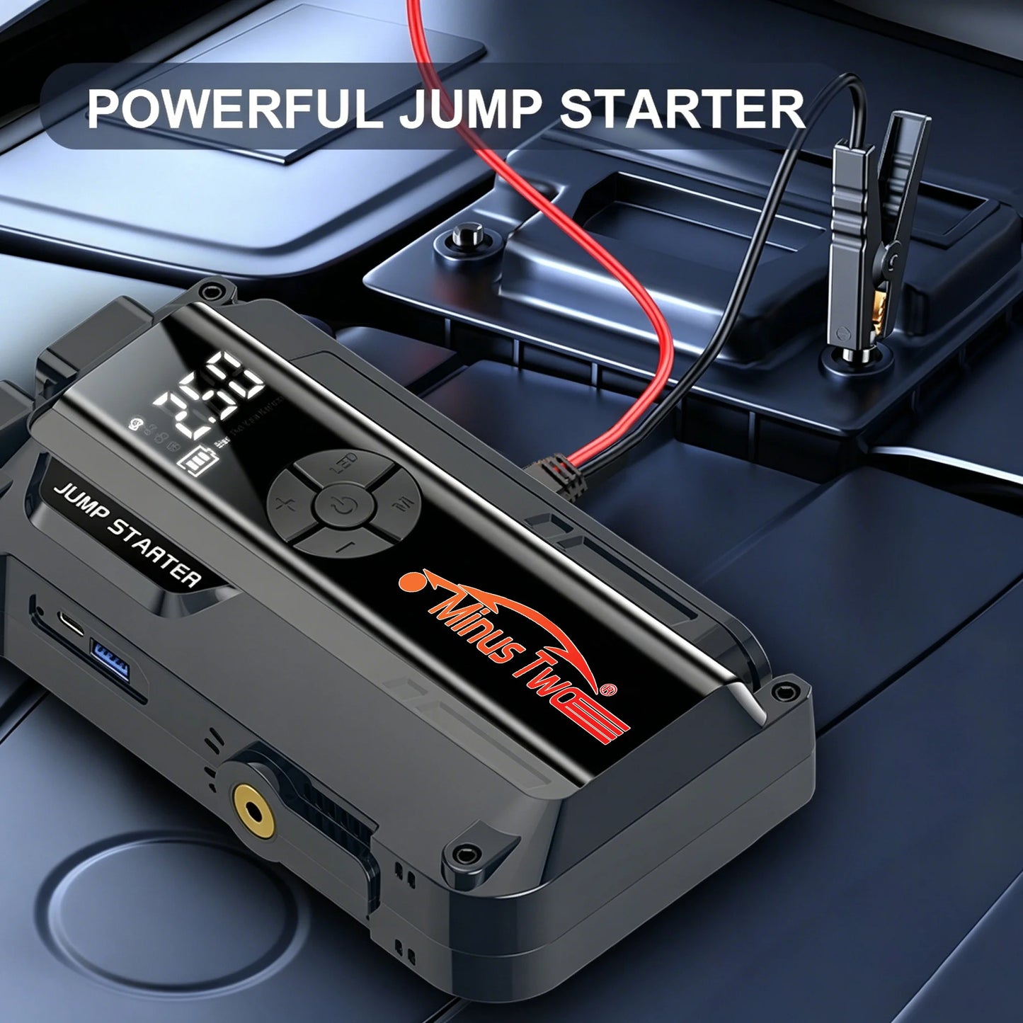 12V Car Jump Starter 4 In 1 Car Wireless Tire Inflator Pump Air Compressor Power Bank Potable Battery Starting Fast Charging