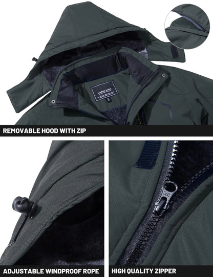 TACVASEN Men's Winter Ski Jackets Waterproof Fleece Coats Insulated Thermal Snowboard Jacket Parka Raincoat with Hood Man Parka