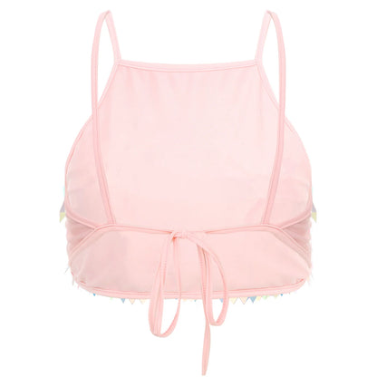 Shiny Sequin Tassel Bra Top Sexy Mini Lace-up Tank Top Camisole for Women Dancing Nightclub Crop Top Vests Bralettle Clubwear