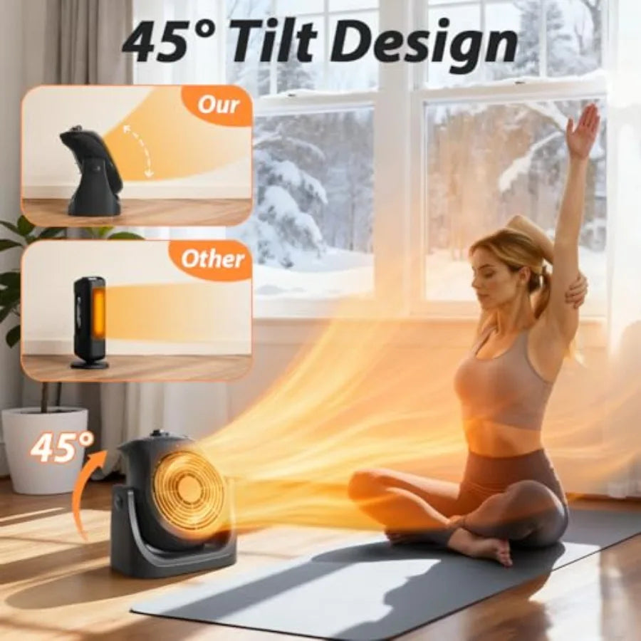 Portable Electric Space Heater Cooling Desk Fan 2 in 1 Heater Fan Combo with 45° Tilt 2 Wind Speeds 1500W Overheat Protection P