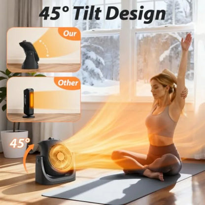 Portable Electric Space Heater Cooling Desk Fan 2 in 1 Heater Fan Combo with 45° Tilt 2 Wind Speeds 1500W Overheat Protection P