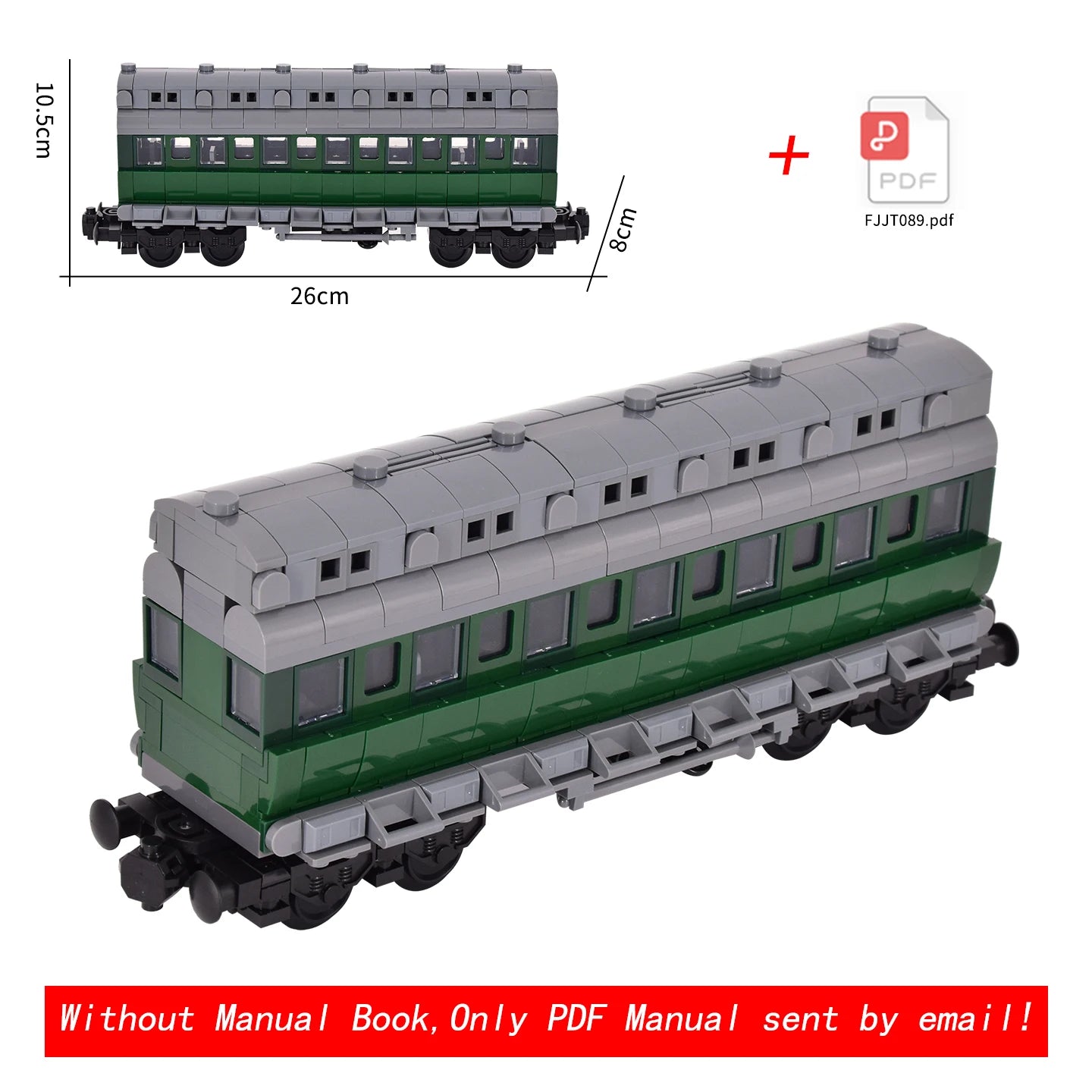 26cm Retro Double-Deck Passenger Train Car Building Blocks Model Green Gray Classic Train Display Toy for Hobbyists