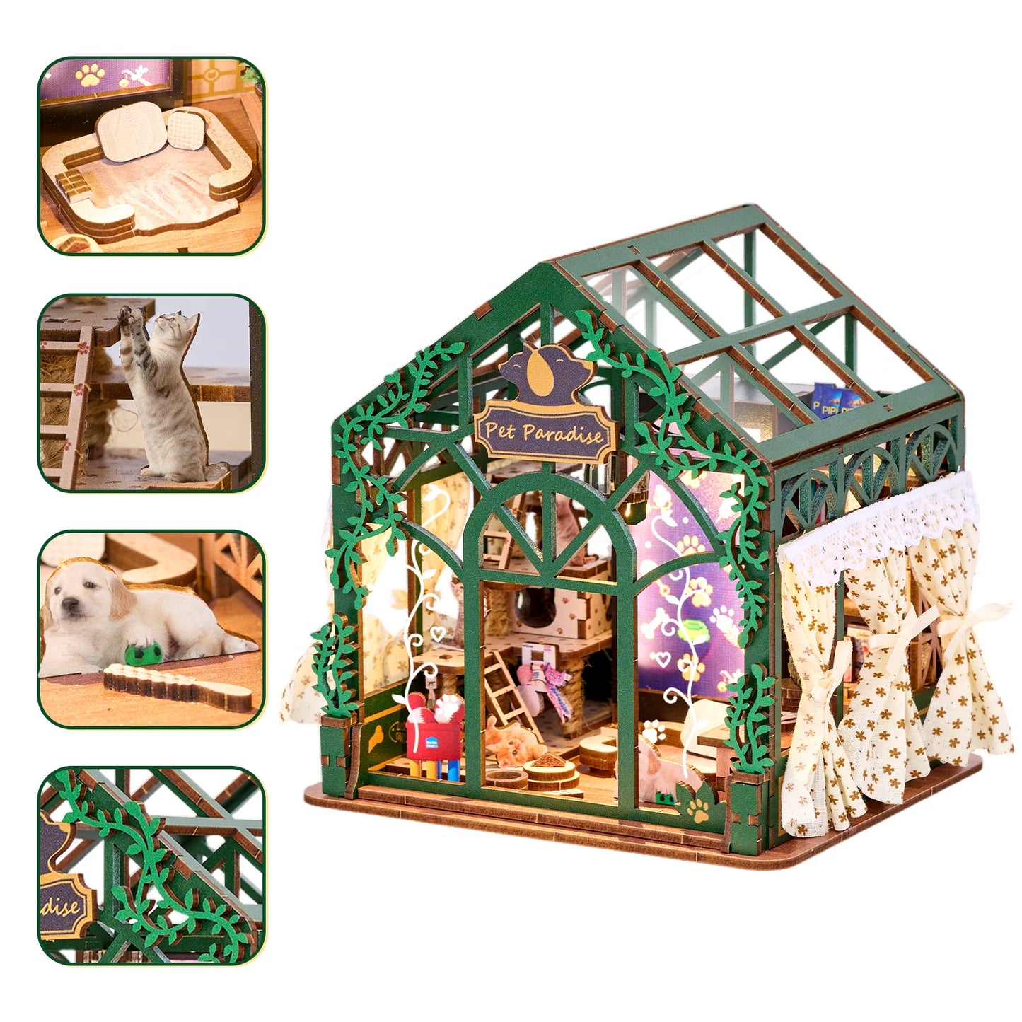 DIY Book Nook Kit Pet Paradise DIY 3D Wooden Puzzle Miniature Dollhouse Home Decoration Bookshelf Handmade Model