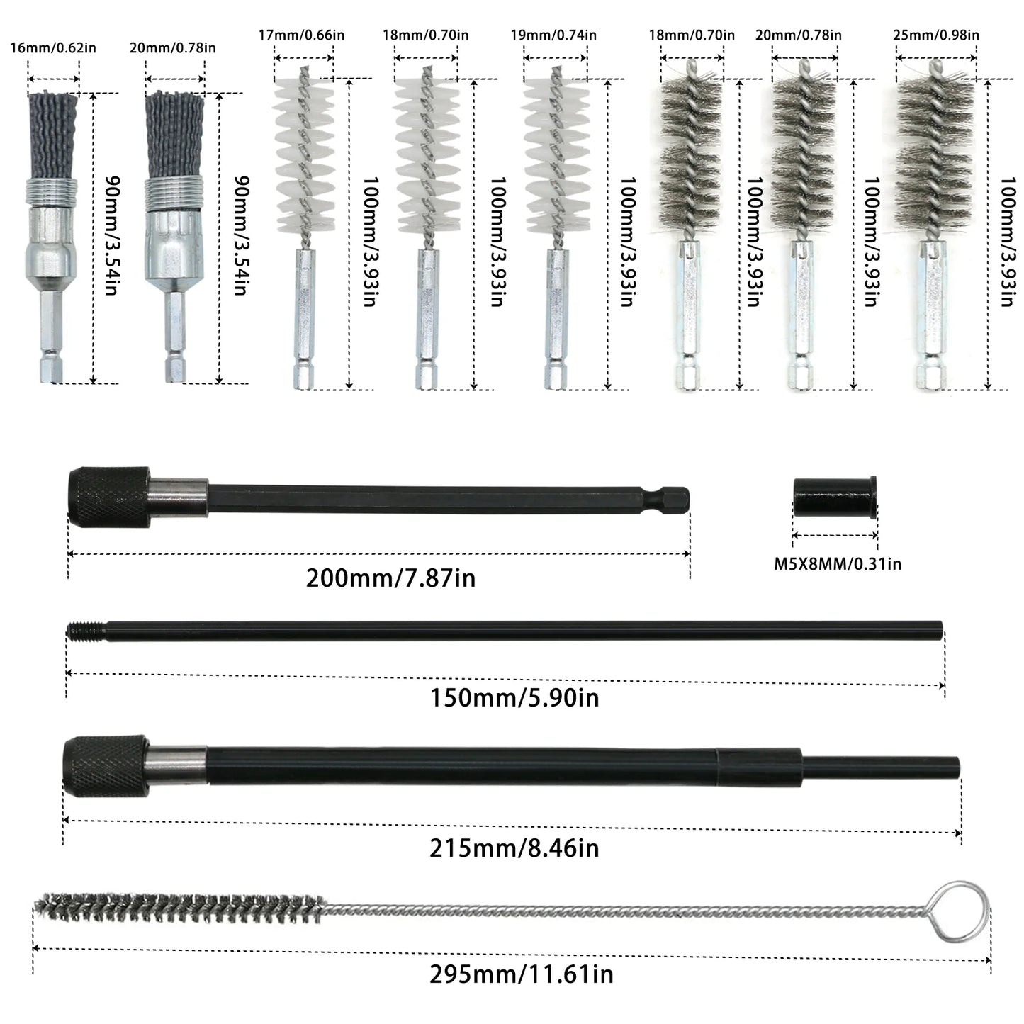 19Pcs Cylinder Heads Cleaning Kit Diesel Injector Seat Brush Tool Rust Resistant Sturdy Universal Fit for Vehicle Maintenance