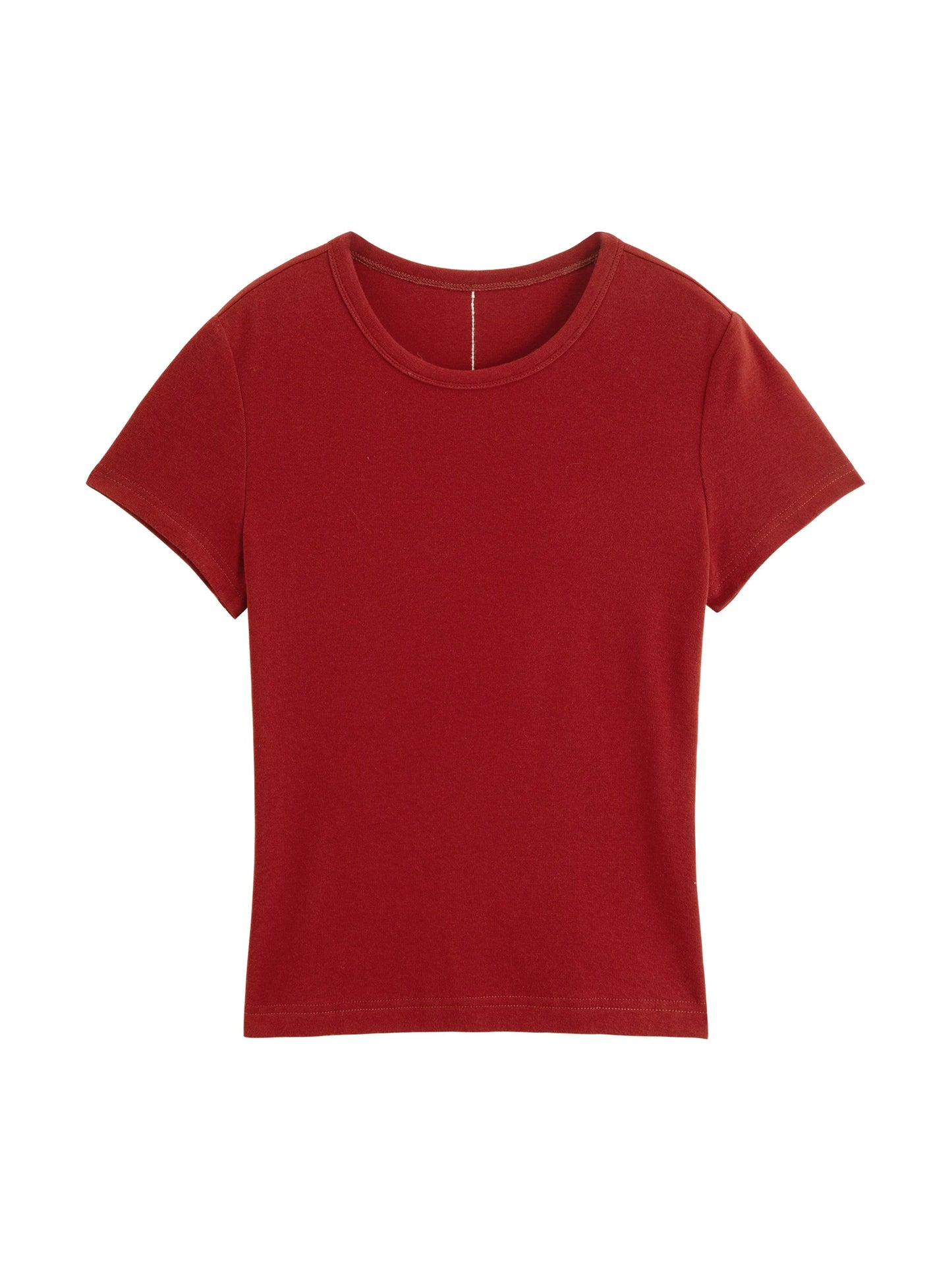 ZIQIAO Elastic Solid Basics Short-sleeved Slim-fit Knit T-shirt for Women New Summer 2026 Design Red Top Daily BF