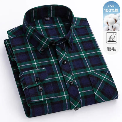 New Flannel Plaid Long Sleeve Men Casual Shirts Autumn Winter Fashion Plus Size Regular Fit Smart Dress Shirts Daily Clothes Top