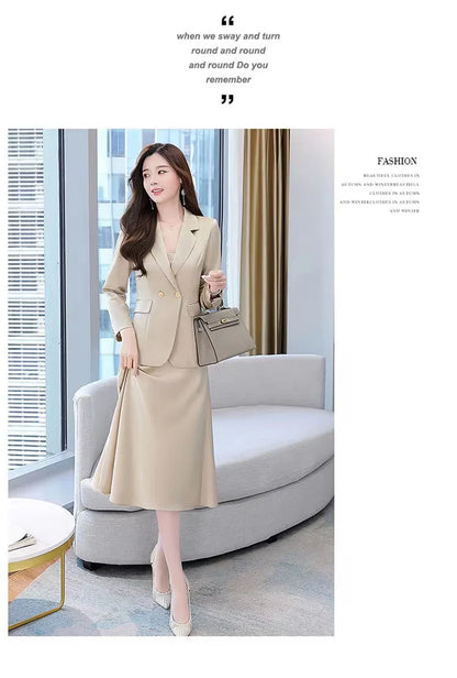 plus Size Women's Dress Suit Set Sleeveless Long Dress with Jacket Autumn Fashion Slimming Two-Piece Set High Waist Korean Style