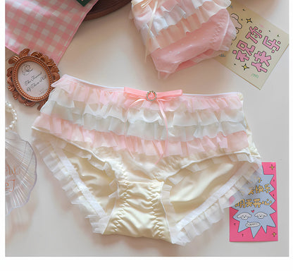 Japanese Lolita Princess Lingerie Women Pure Desire Cake Layer Lace Mesh Cotton Crotch Party Bra Panty Set Cute Comfortable Soft
