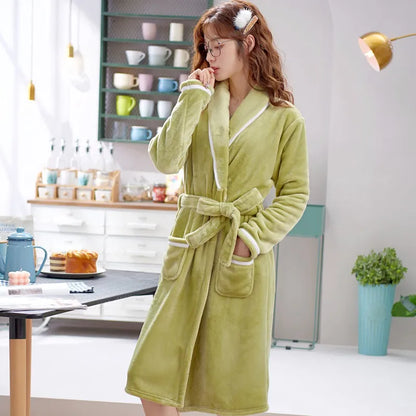 Thickened Flannel Sleepwear Coat for Men And Women Warm Winter Coral Velvet Robe Couple Home Clothes Mid-Length Bath Robe