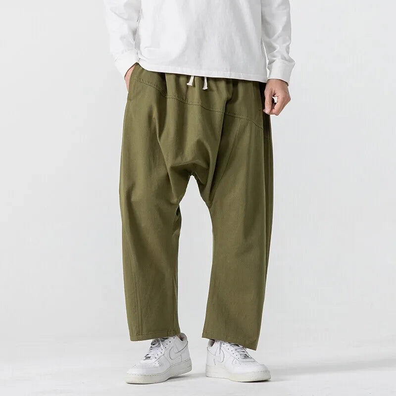 Wide Leg Pants Men's Casual Hip Hop Streetwear Pants Men's Japanese Styles Haori Cotton Linen Loose Harun Trousers Plus Size 5XL