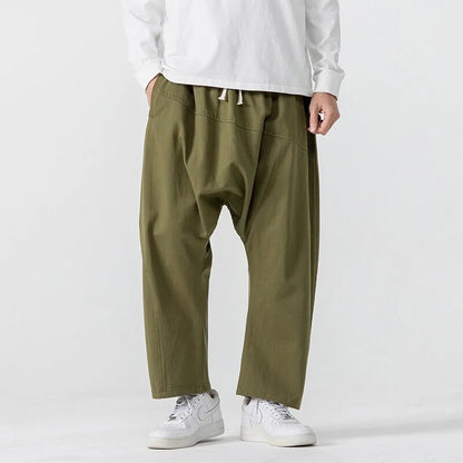 Wide Leg Pants Men's Casual Hip Hop Streetwear Pants Men's Japanese Styles Haori Cotton Linen Loose Harun Trousers Plus Size 5XL
