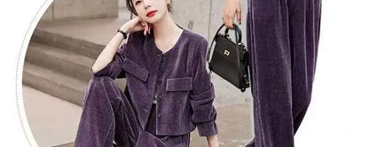 Fashionable Corduroy Set Women's Autumn Winter New Style Elegant Lady Fragrance Wind Coat Wide Leg Pants Two Piece Suit