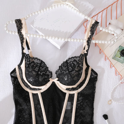 2025 Perspective Lace and Lace Fashion Contrast Shape Adjustment Sexy Underwear Two Piece Set