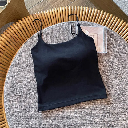Summer New Small Strap Vest with Chest Pad Backless Integrated Inner And Outer Wear Slimming  Color Short Top for Women