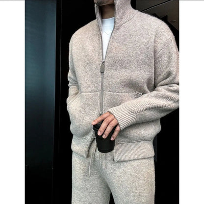 Autumn Winter New Double Zipper Stand Collar Thickened Knitted Jacket Men's High Fashion Soft Warm Sweater Casual Style Long ...
