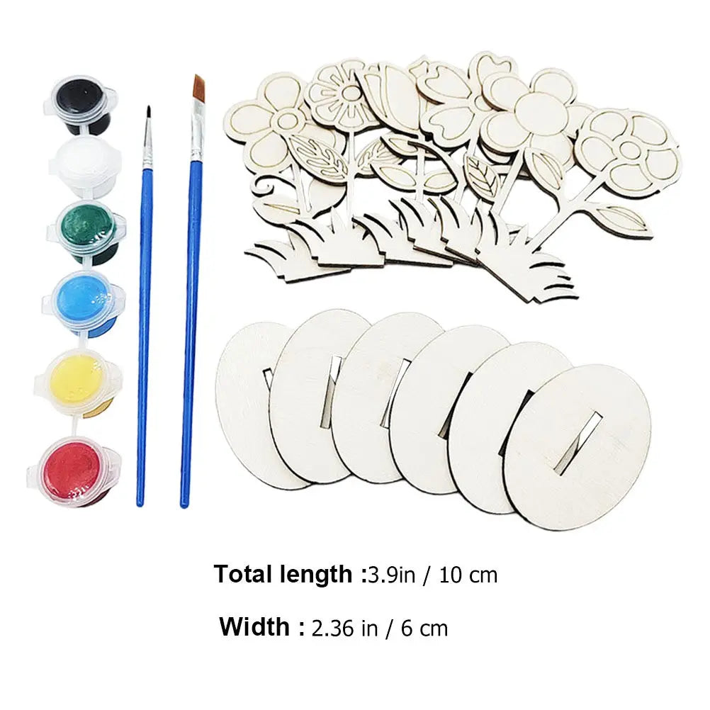 1Set Wooden Kids Painting Kit DIY Color Mixing Learning Set Creative Arts Craft Supply for Boys Girls Easter Holiday Home School