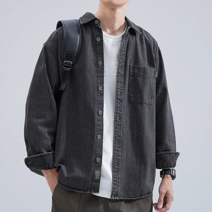 Denim Shirt Men's Long Sleeve 2025 Spring and Autumn Japanese Retro Loose Tooling Shirt, Boys Casual Jacket