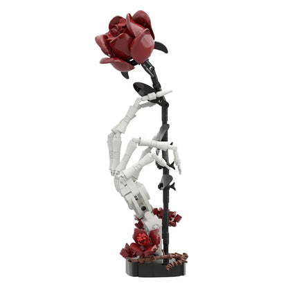 Gothic Skeleton Hand with Rose Building Blocks Macabre Valentines Gift for Adult DIY Dark Romance Decor