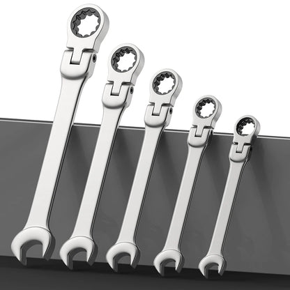 Ratchet Spanner Wrench Set Gear Ring Ratcheting Combination Wrench Kit Metric Flexible Head with Canvas Bag  Metric Flex Head