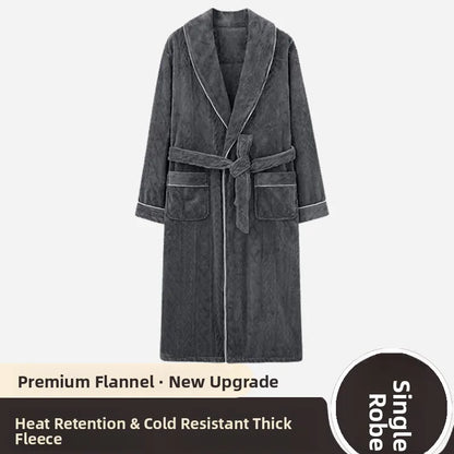 Men's Thickened Flannel Robe Autumn Winter Home Clothes Sleepwear Warm Long for Couple Fleece Lined Bathroom Gown