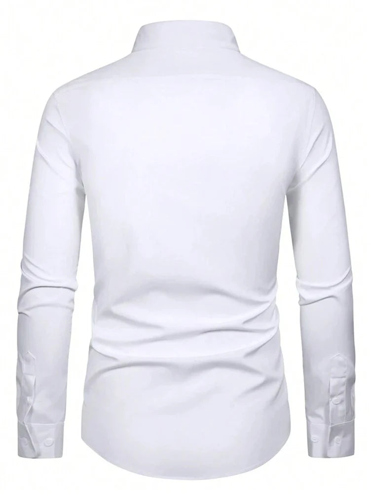 Men's Long Sleeved Classic Dress Shirt Spring Summer White Black Blue Pink Red Solid Chemise Homme Male Business Casual Shirts