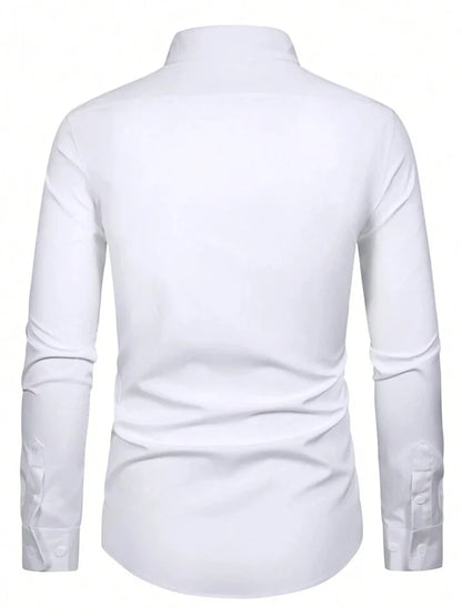Men's Long Sleeved Classic Dress Shirt Spring Summer White Black Blue Pink Red Solid Chemise Homme Male Business Casual Shirts